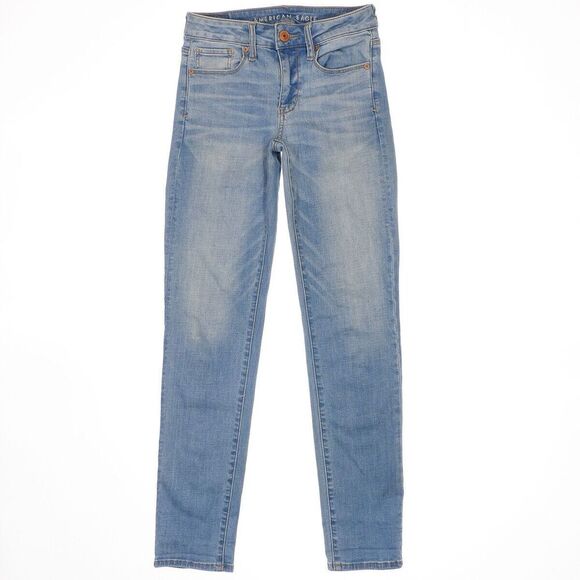 American Eagle Skinny Jeans 2 Womens Light Medium Blue Stretch Measures 26x29.5 - Picture 1 of 11